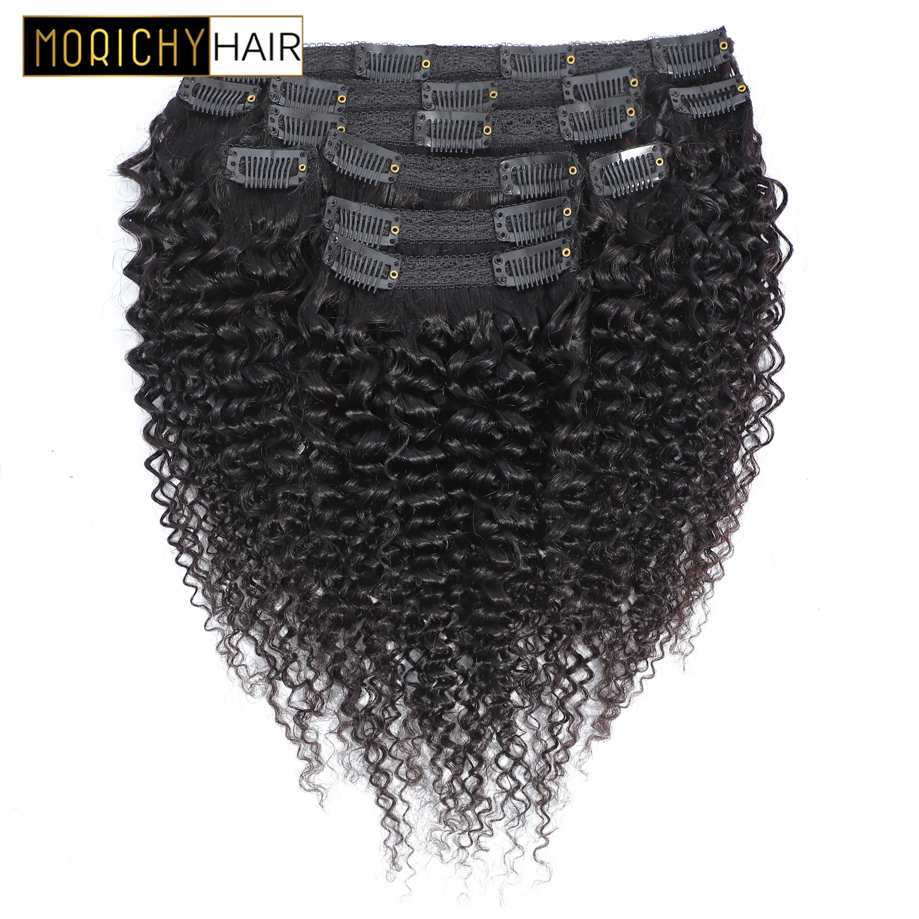 

Morichy Clip Ins Remy Human Hair Extensions Mogolian Hair Kinky Curly Clip Hair for Black Women Natural Color Full-End