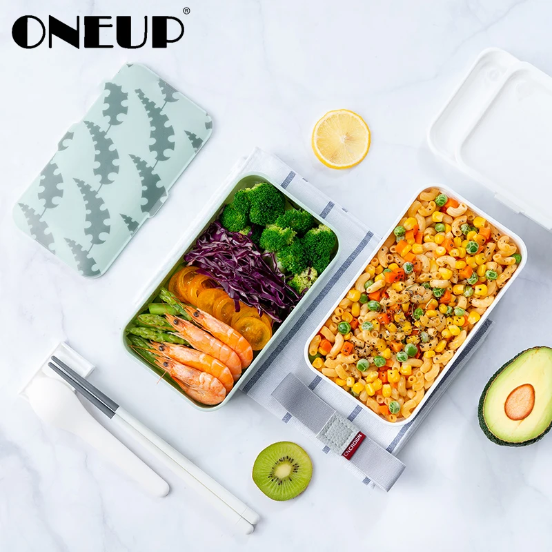 

ONEUP Lunch Box Set With Tableware Package Microwave Heated Food Container Kitchen Double Bento Box Japanese Style School Picnic