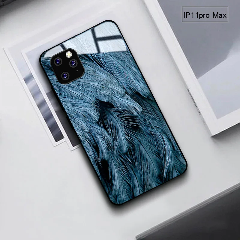 Feather Чехол для телефона для iPhone 11 Pro Max, силиконовый чехол из закаленного стекла с рисунком звездного неба и небулы - Цвет: Feather