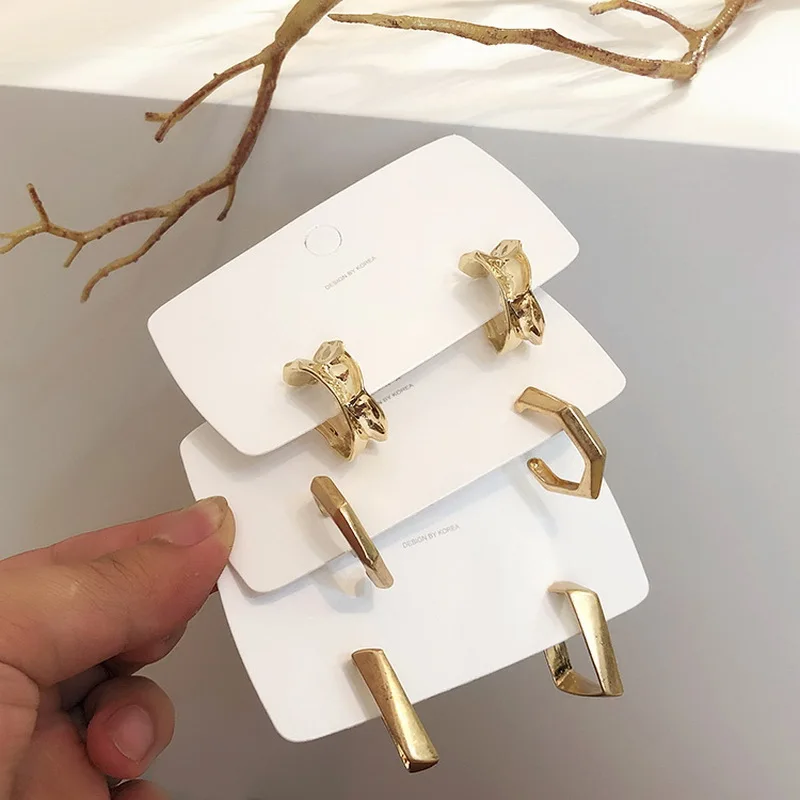 

New Punk Metal Gold color Square Hoop Earrings For Women Jewelry Irregular Circle Brincos Party Ear Accessory Jewelry