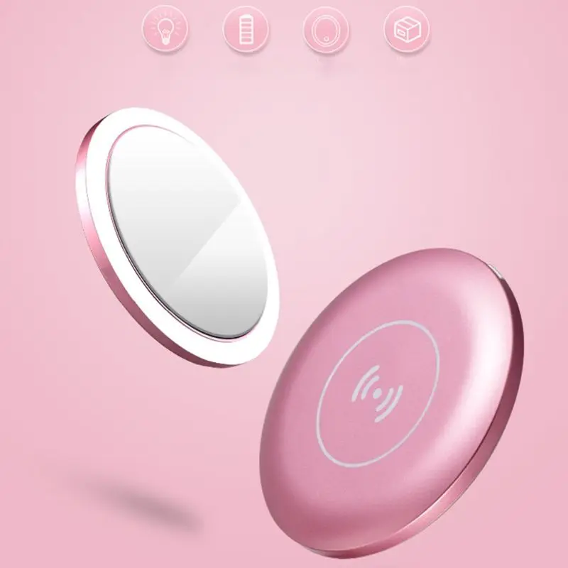 Wireless USB Charge LED Light Mini Circular Makeup Mirror Travel Cosmetic Mirror
