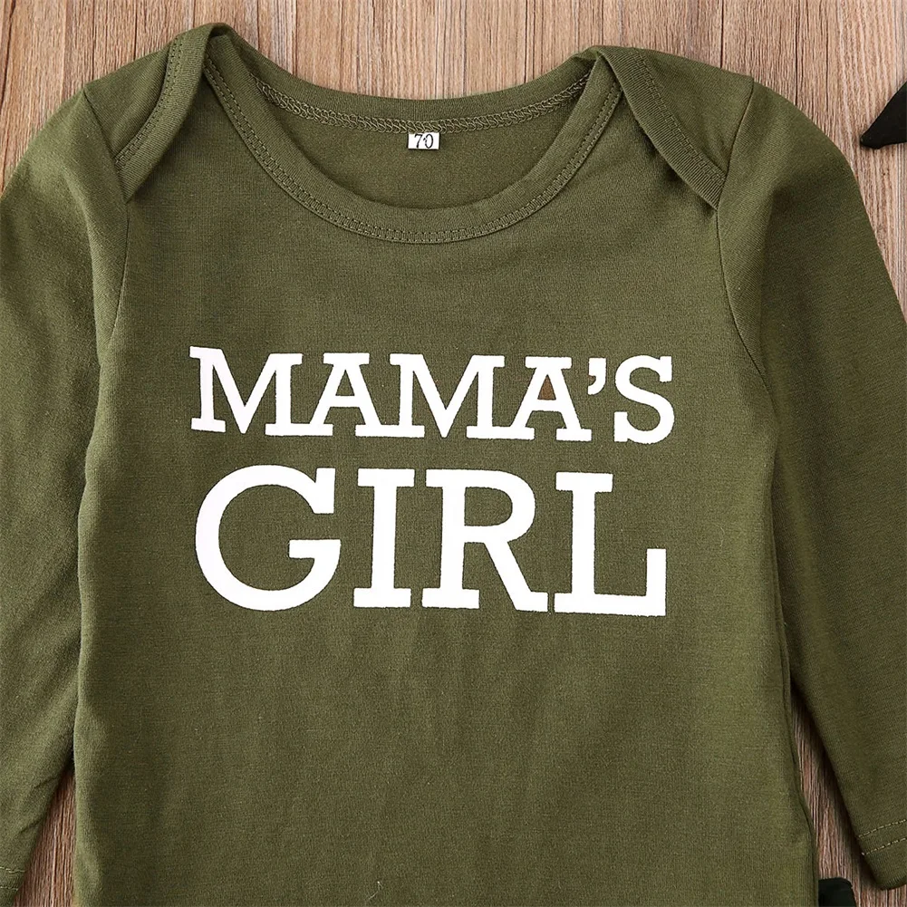 Детский комплект для мальчиков и девочек, камуфляжные топы с длинными рукавами, Ромпер брюки, комплекты для новорожденных, хлопковый комплект с бантом, повязка на голову на пуговице, принт, осень