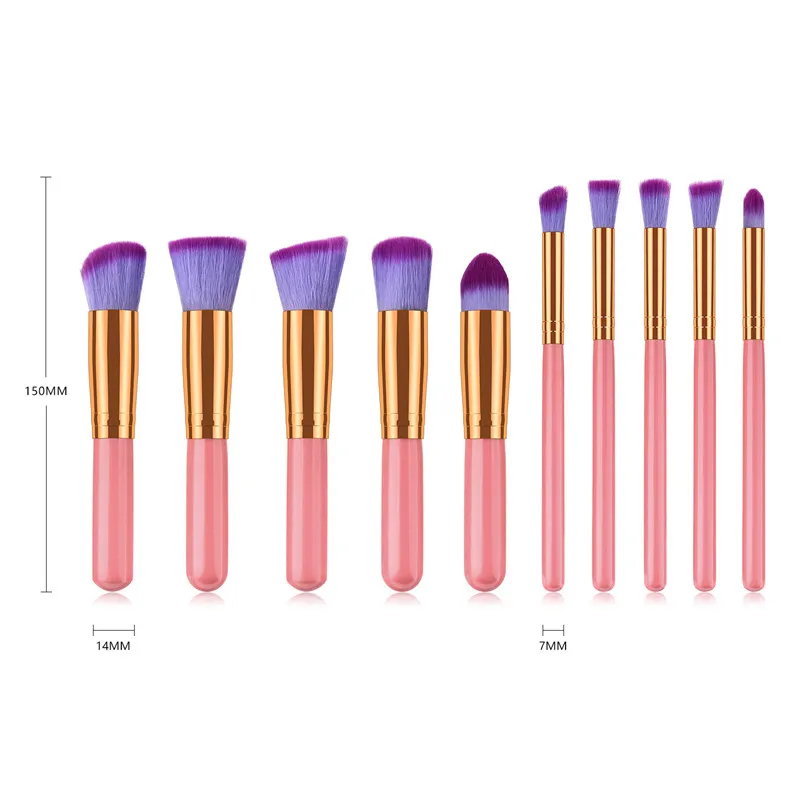 10Pcs Makeup Brushes Set Green Gold Mini Size 14cm For Foundation Eyeshadow Powder make up Brush Cosmetic tools T10163 - Handle Color: New Pink gold-Purple