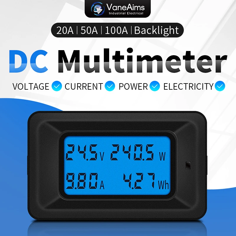 20A/50A/100A Digital DC 8-100V Voltmeter Ammeter LCD 4 in 1 DC Voltage Current Power Energy Meter Detector Amperimetro Shunt