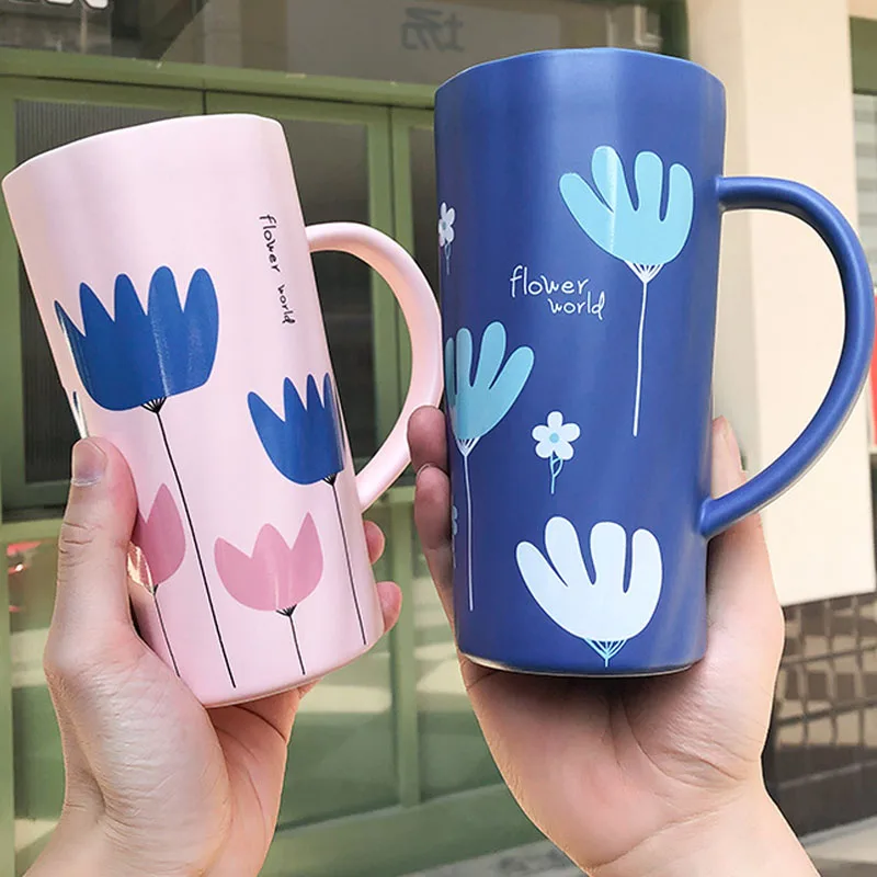 

560ML Large Capacity Creative Coffee Cup Korean Style Simple Ceramics Drinking Water Mug With Cover For Men And Women