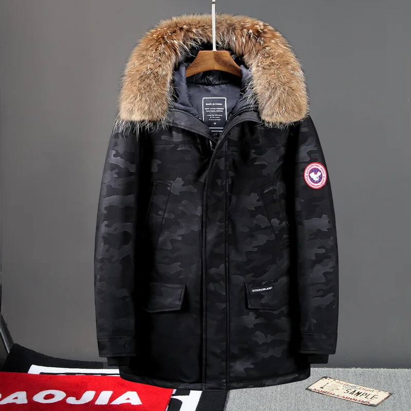 

2019 Down Jacket Men Thick Warm 90% White Duck Down Hooded Natural Fur Collar Man Down Jacket Waterproof Men Down Coat
