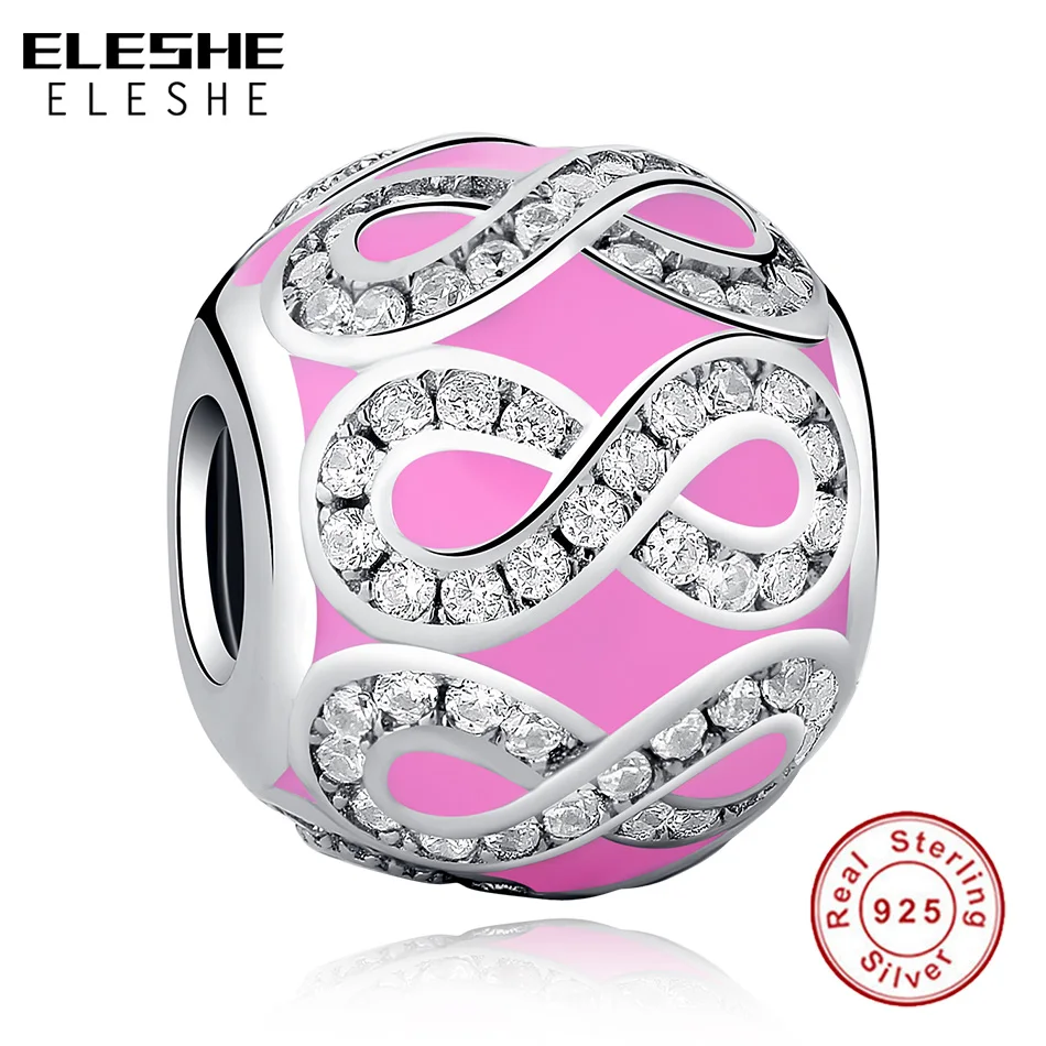 Preise ELESHE Authentische 925 Sterling Silber Charme Perlen mit Rosa CZ Fit Original Pandora Charms Armband Halskette DIY Schmuck Machen