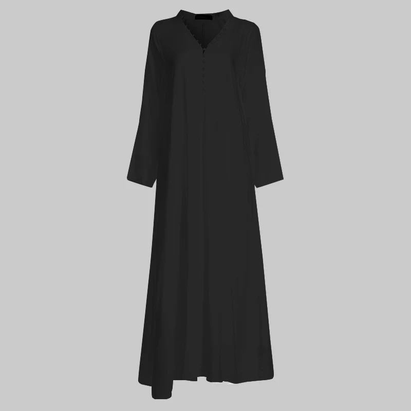 Women Long Shirt Dress Celmia Sexy V neck Long Sleeve Bohemian Party Maxi Dress Casual Buttons Pleated Vestidos Plus Size Robe - Цвет: Черный