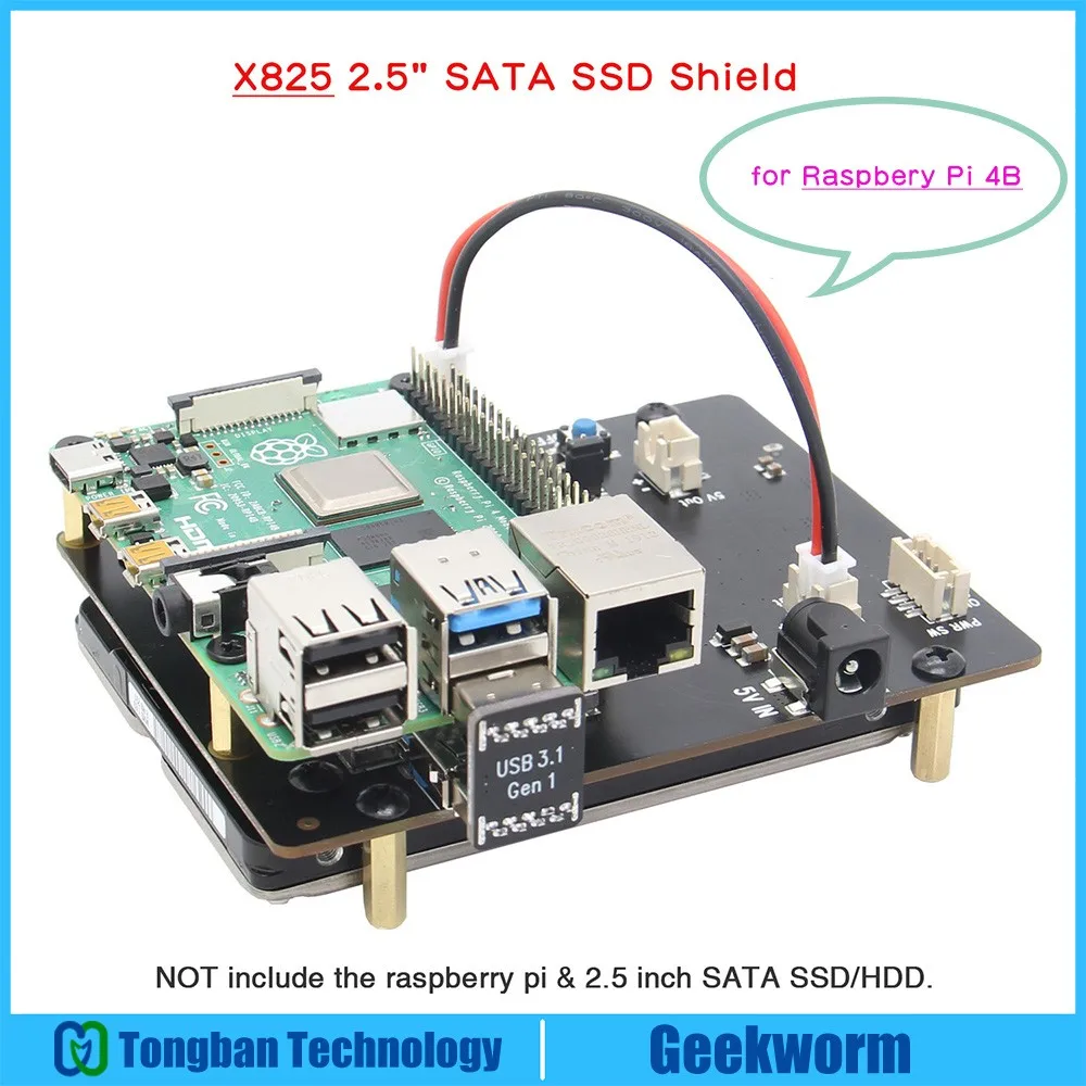 

Raspberry Pi 4 Model B 2.5 inch SATA HDD/SSD Storage Expansion Board, X825 USB3.1 Mobile Hard Disk Module for Raspberry Pi 4B
