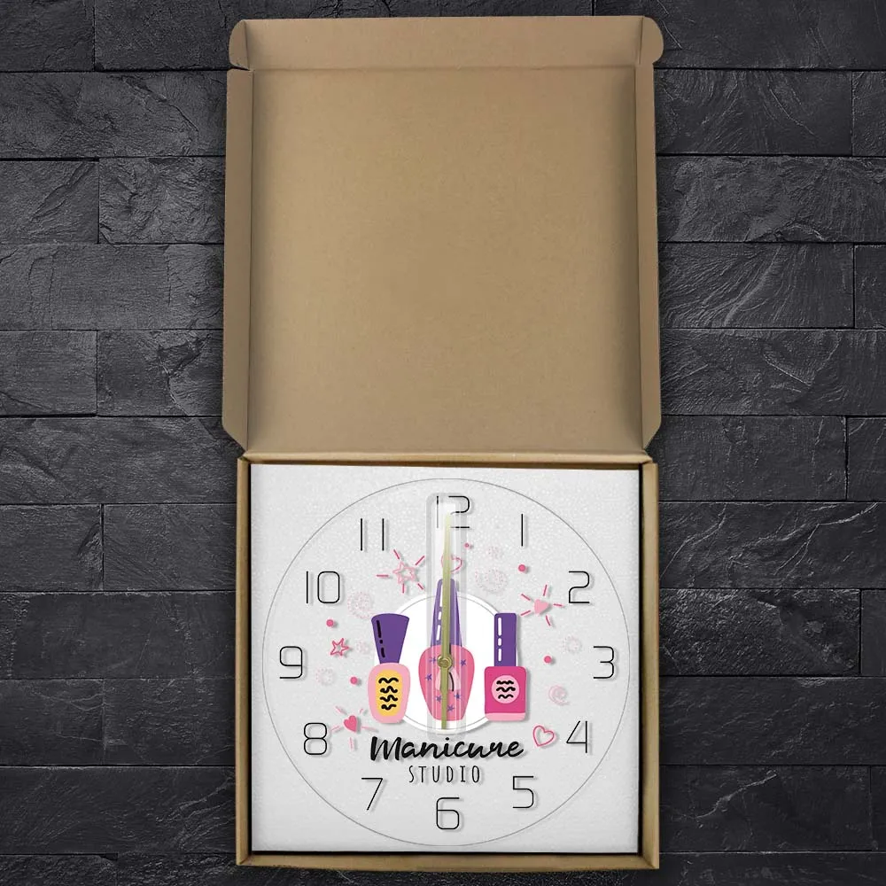 Добавьте свое имя Маникюр студия лак для ногтей на заказ Печать настенные часы персонализированный маникюрный салон Висячие часы подарок для ногтевого техника