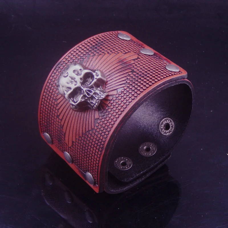 Ретро тусклый красный cattlehide двухслойный томасвилд широкий браслет мужской и