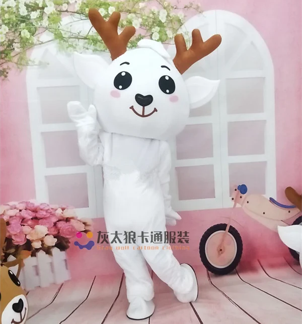 

White Reindeer Moose Mascot Costume Christmas Deer Mascot Custom Adult Size Cartoon Character Carnival Costume