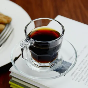 

Transparent Glass Coffee Cup with Dish Espresso Coffee Cup European Style Afternoon Scented Tea Cup 70ml