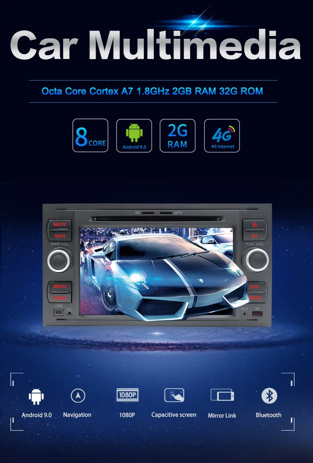 Octa core Android 9,0 автомобиль DVD 2 Din автомобильный стерео для Ford Mondeo C-max focus galaxy S max fusion ranger мультимедиа Autoaudio