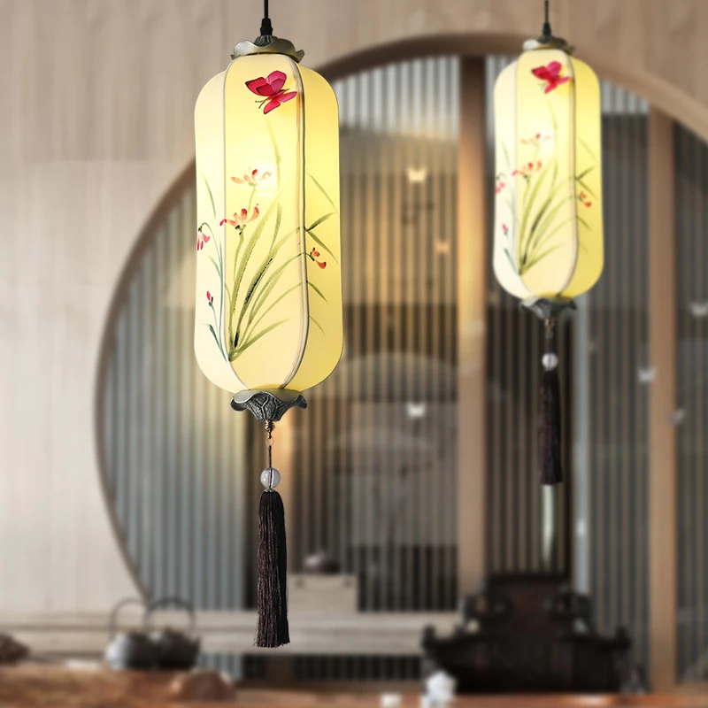 

Подвесные светильники в китайском стиле, украшение для отеля, ткань ручной росписи, освещение для чайной комнаты, магазина, классического освещения для ресторана LB030308