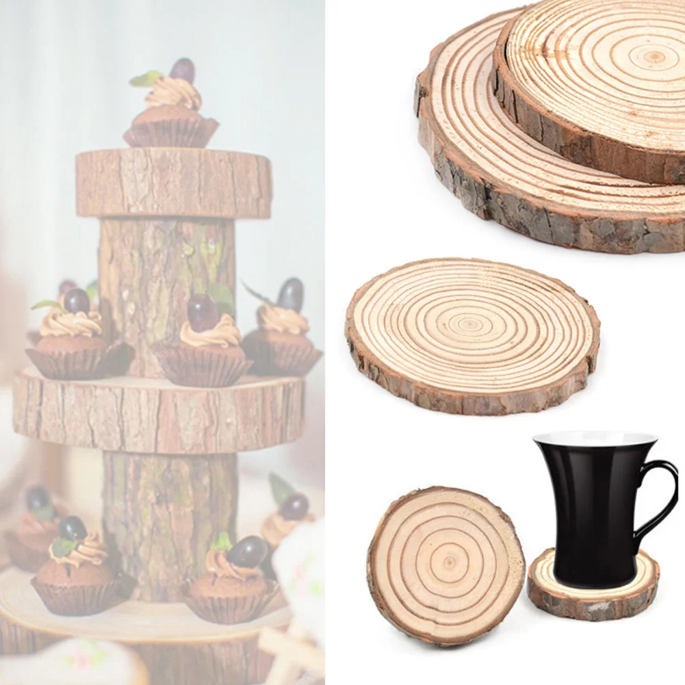 Натуральный круглый деревянный coaster ломтик чашки коврик для DIY декоративные подкладки прочные бирдекели
