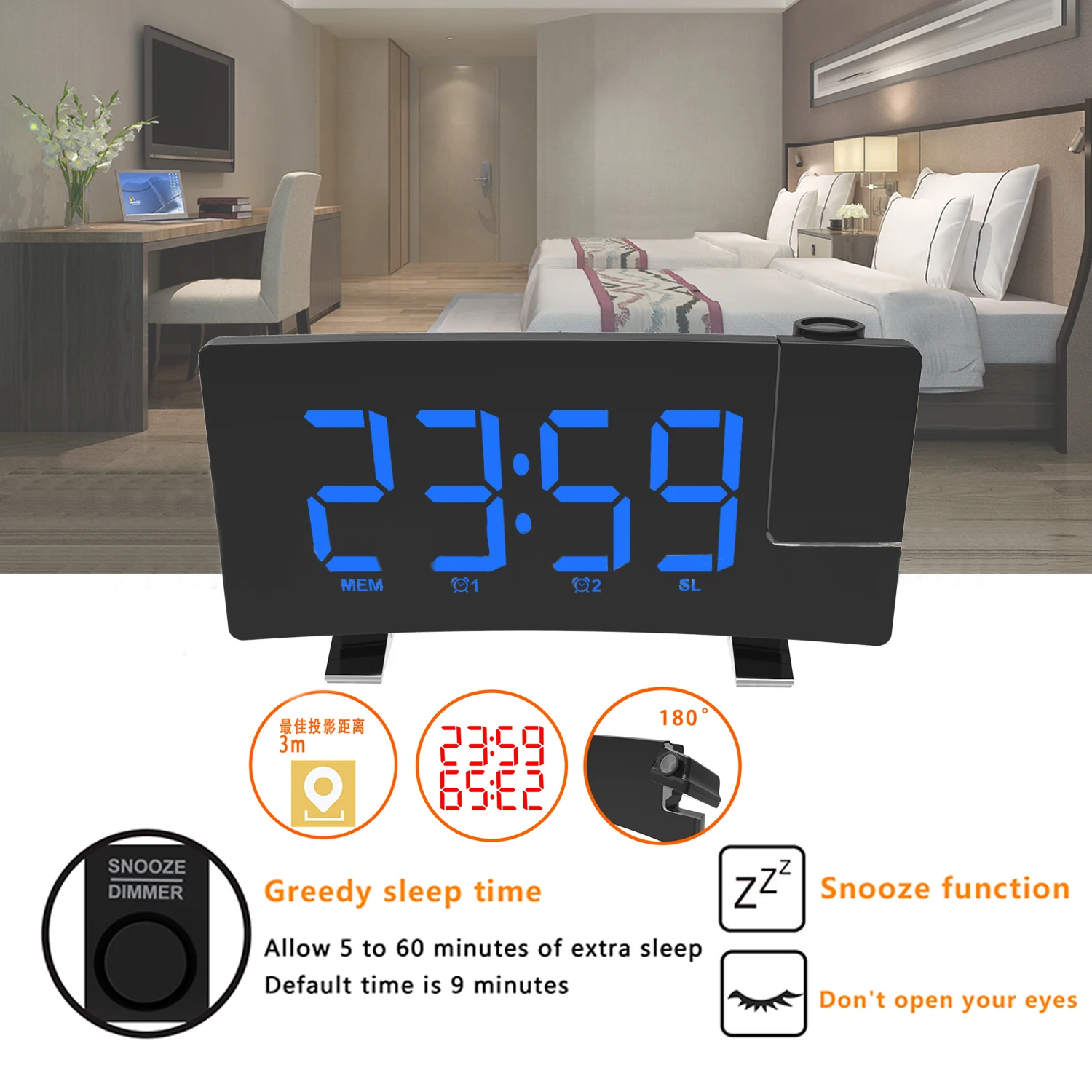 LED Digital Projection Alarm Clock Digital Date Snooze Function Backlight Projector Desk Table USB Clock With Time Projection