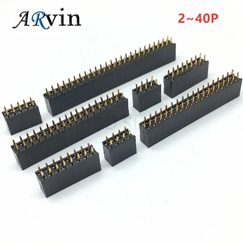 

10pcs 2.54mm Double Row Straight Female 2-40P Pin Header Socket Connector 2x2/3/4/5/6/7/8/9/10/12/14/16/18/20/25/30/40Pin