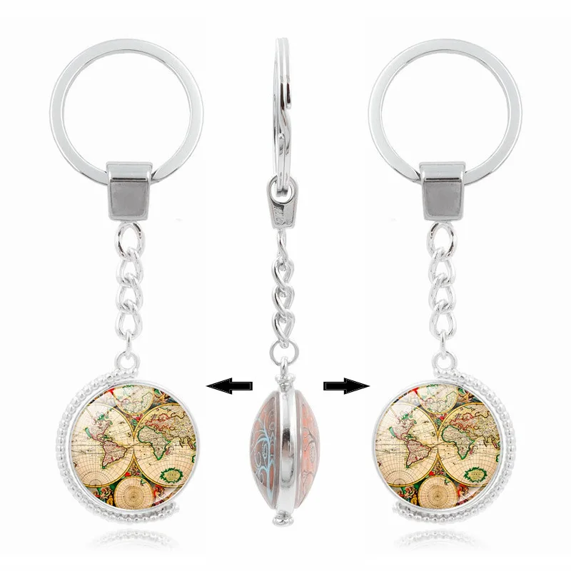

World Map Spinning Map Time Gem Key Cap Pendant Alloy Key Ring