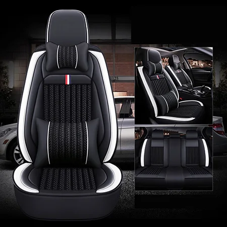 Black white Luxury Передний+ задний) 5 чехлы на сиденья авто для Toyota auris avensis aygo camry 40 50 chr c-hr corolla verso - Название цвета: Black white Luxury