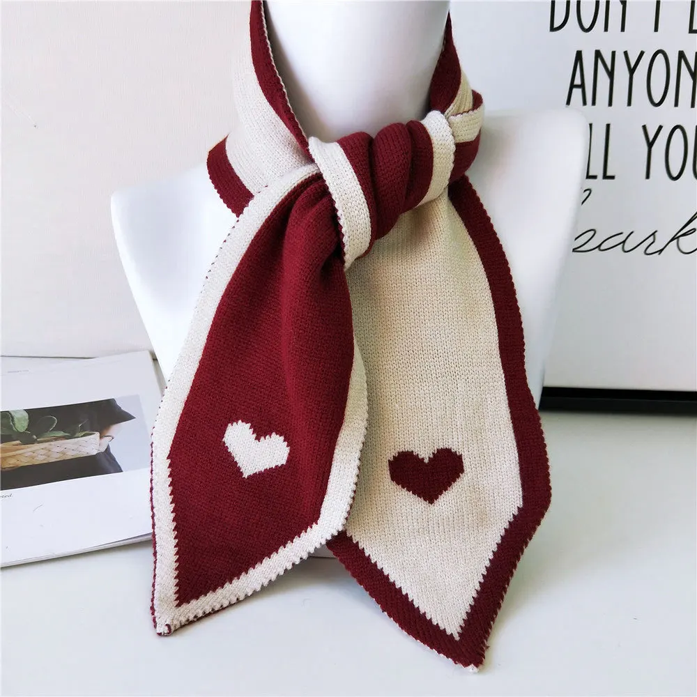 

2020 New Winter Spring Cute Love Heart Design Long Skinny Warm Knitted Collar Scarf Women Knit Neck Warmer Scarves Neckerchiefs