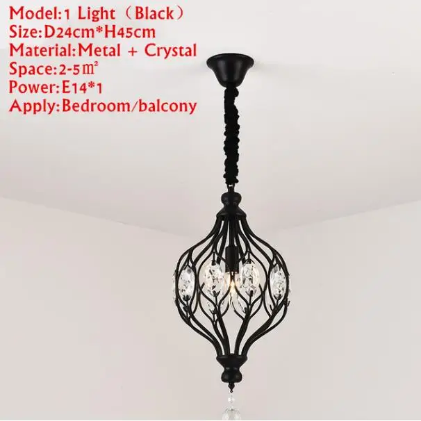 Black 1 light Американская люстра в стиле кантри креативный золотой свет Роскошная современная люстра спальня кованого железа ресторан хрустальные лампы - Цвет абажура: Black 1 light
