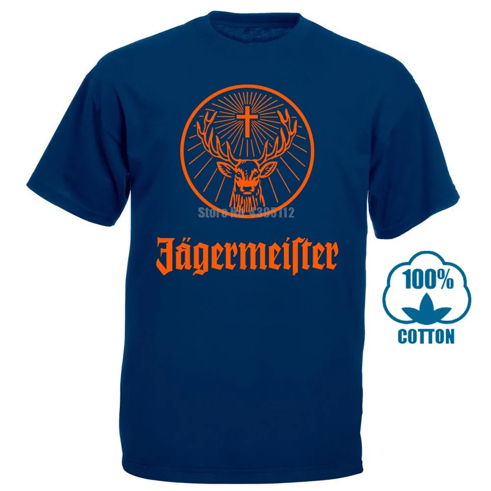 Тёмно-синий Jagermeister Немецкий Логотип Мужская черная футболка хлопок Новая мода из США - Цвет: Тёмно-синий