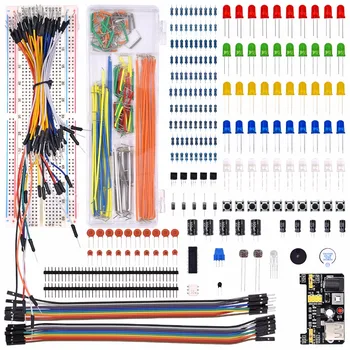 

Electronics Component Basic Starter Kit with 830 Tie-points Breadboard Cable Resistor Capacitor LED Potentiometer Box Packing