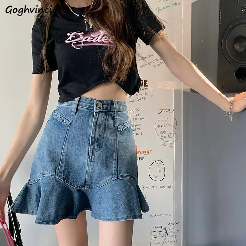Women Denim Skirts Trumpet Slim Buttocks Sexy Hipster Teenagers Large Size S-4XL Mini Retro High Waist Hot Girls Ulzzang Popular | Женская