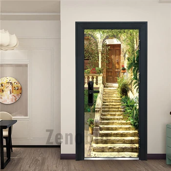 

Study Room Bookshelf 3D Door Sticker Modular Printing PVC Waterproof Mural Self Adhesive Decal Door Decoration Home Design