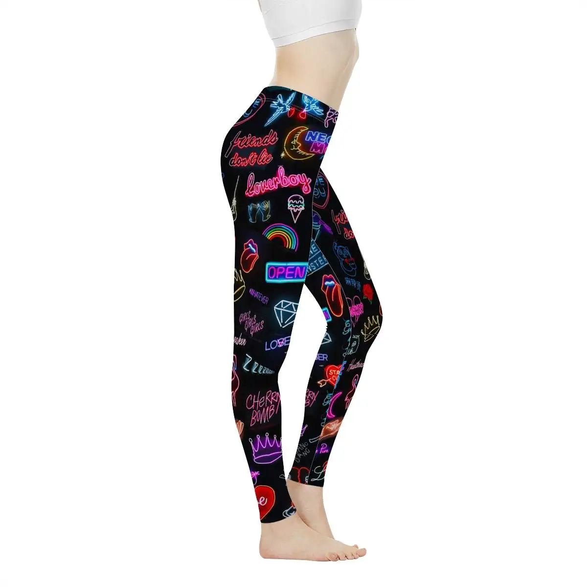  Fitness High Waist Tight Pants Rock Music Women Sports Tight Leggings Sexy Gym Elastic Slim Pants Workout Running Leggings