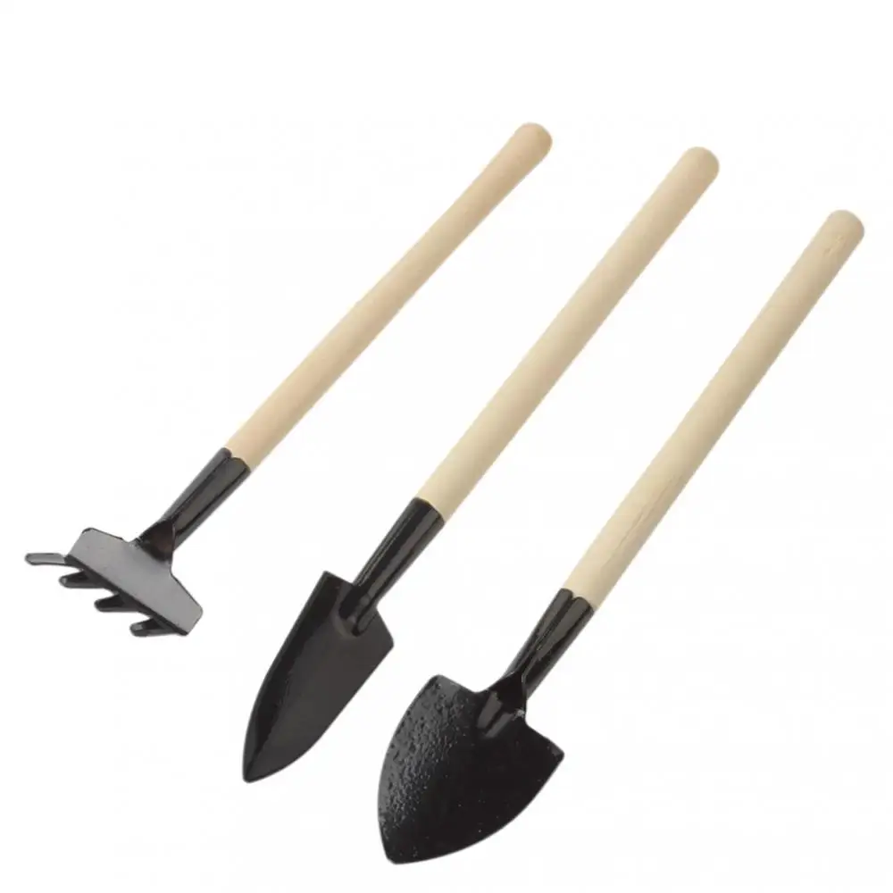 Mini outils de jardin, petite pelle, râteau, manche en bois, tête en métal, 3 pièces/lot