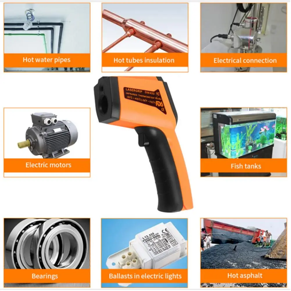 Handheld Non-contact IR Infrared Thermometer Digital LCD Laser Pyrometer Surface Temperature Meter Imager-50~40 Degrees