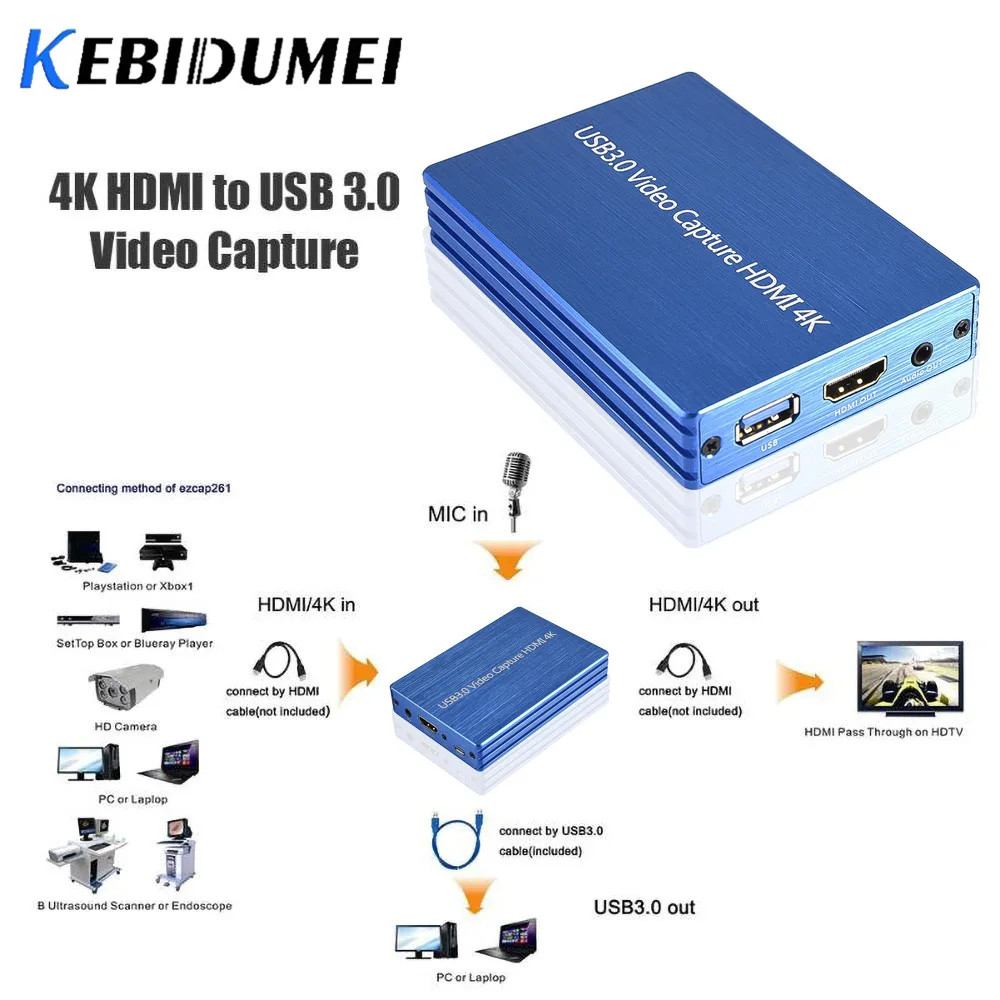 4K HDMI To USB 3.0 Video Capture Card Dongle 1080P 60fps HD Video Recorder Grabber For OBS Capturing Game Game Capture Card Live