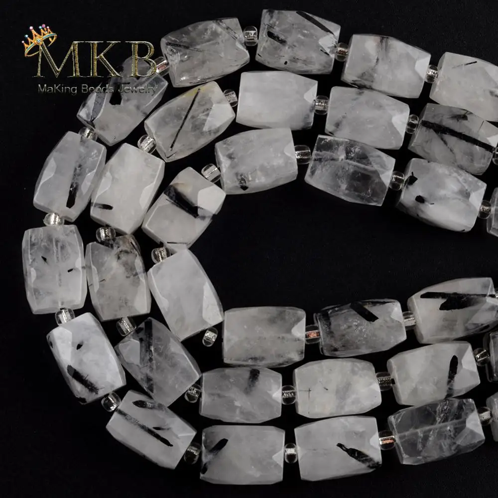 Natural Stone Black Rutilated Quartz Faceted Column Beads For Jewelry Making Spacer Loose DIY Bracelets Jewellery Strand15 | Украшения и
