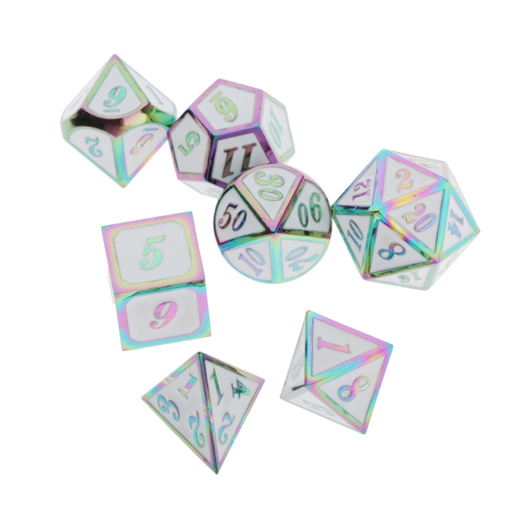 7pcs Embossed Metal Multi-sided Polyhedral Dice Set for Dungeons and Dragons Dice MTG DND RPG Table Games Board Game D20 D12 Set
