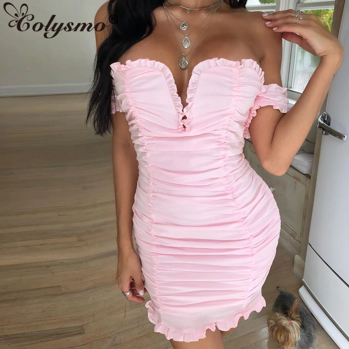 sexy deep shoulder bodycon dress