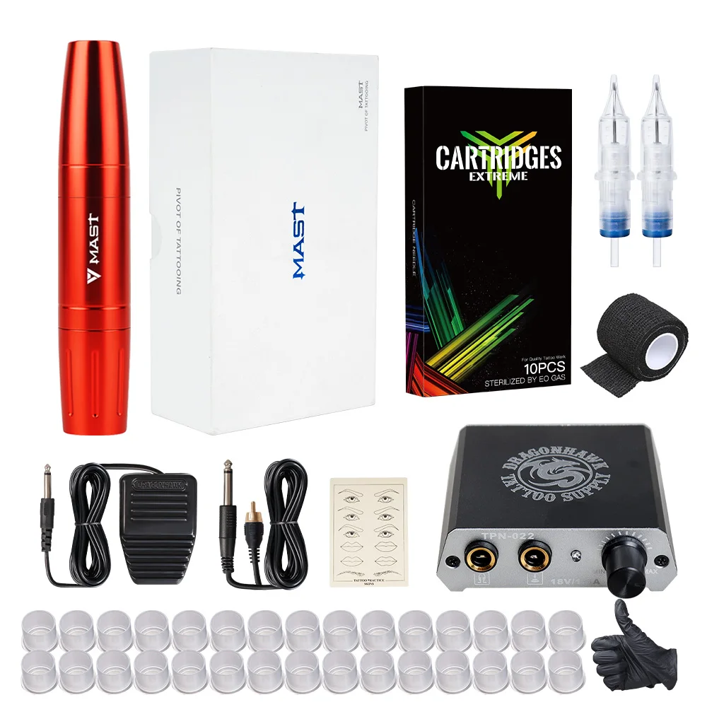

New Professional Tattoo Machine Gun Set Kit Rotary Pen Power Cartridge Permanent Make Up