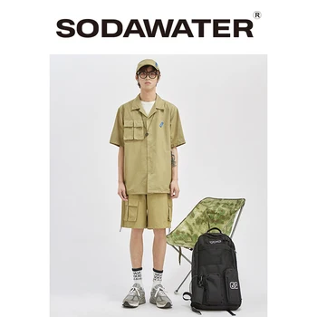 

SODAWATER Men Summer Tracksuit термобелье Ropa Hombre Polyester Short Sleeve Men Loose Fit Shirt Men Elastic Waist Casual Shorts