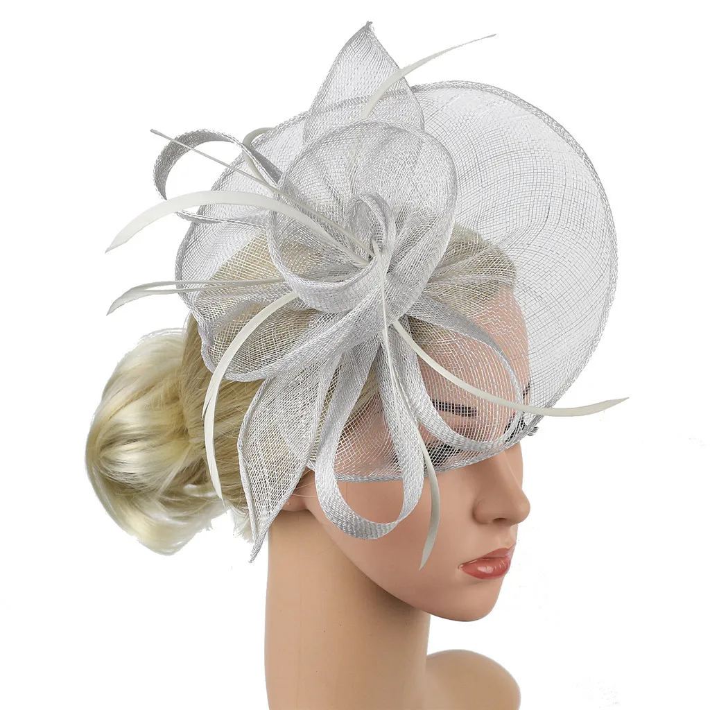Женская шляпа-чародей имитация Sinamay Перо Чай Вечерние Pillbox цветок Дерби аксессуары для волос для девочек повязка на голову