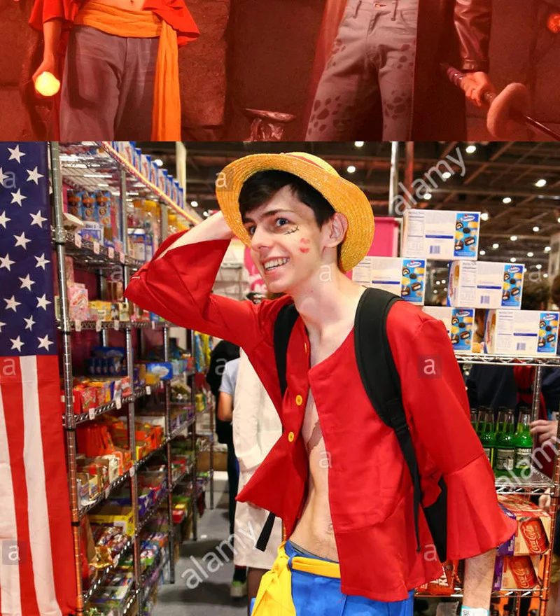 AHJSN aplique para anime japonês One Piece Monkey D. Luffy Costume Comic  con Role Play Luffy Cosplay roupas com chapéu S Only traje