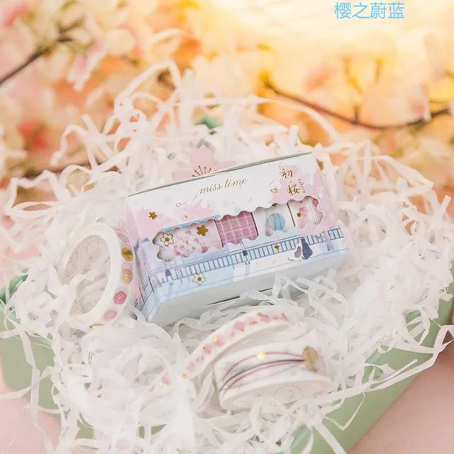 4 pcs/Box Cherry Sakura Washi Tape Set Gilding Decorative Adhesive Tape Diy Scrapbooking Sticker Label Craft Masking Tape JD051 - Цвет: Бургундия