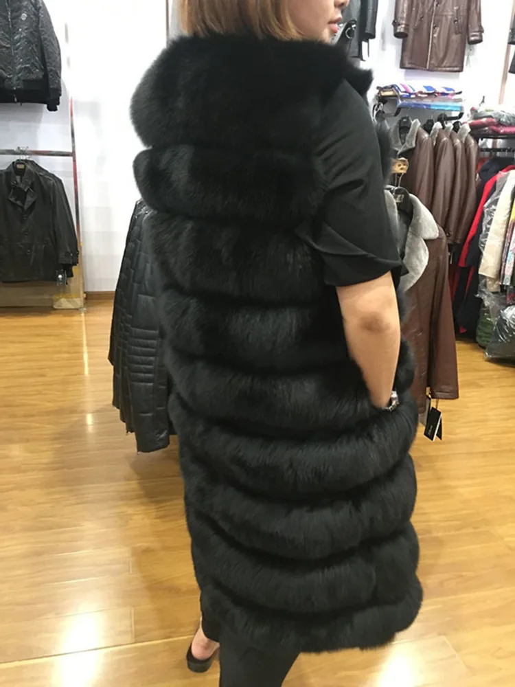 Роскошный Норковый жилет из искусственного меха XXL Женские пальто зима manteau femme hiver длинный жилет с капюшоном жилет из искусственного меха Gilet FW132