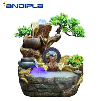 

110V/220V Creative Resin Rockery Water Fountain Desktop Water Feature Feng Shui Wheel Indoor Waterfall Home Decoration Ornaments