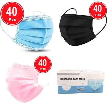 

40PC Disposable Face Mask 3Ply Ear Loop masque maske cover Personal Health Care Respirator breathable Face Mouth Mask Маски