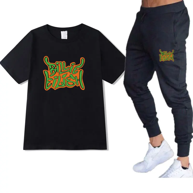 2020 New Rapper Billie Eilish White T-Shirt Black Men Women T-Shirt Sports Pants Printing Fashion Trend Men's T-Blood Set 2020 New Rapper Billie Eilish White T-Shirt Black Men Women T-Shirt Sports Pants Printing Fashion Trend Men's T-Blood Set