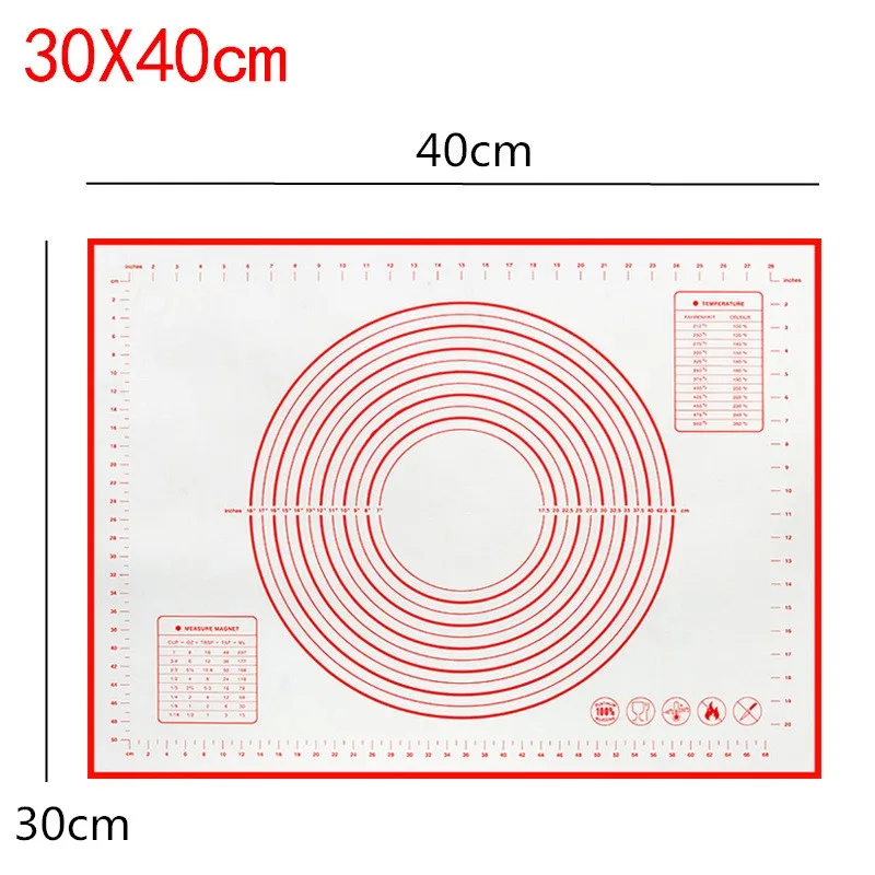 30x40cm red Силиконовый коврик для выпечки с накипью раскатки теста коврик для замеса теста антипригарная Кондитерская печь лайнер формы для выпечки 60*40/40*30 см - Цвет: 30x40cm red