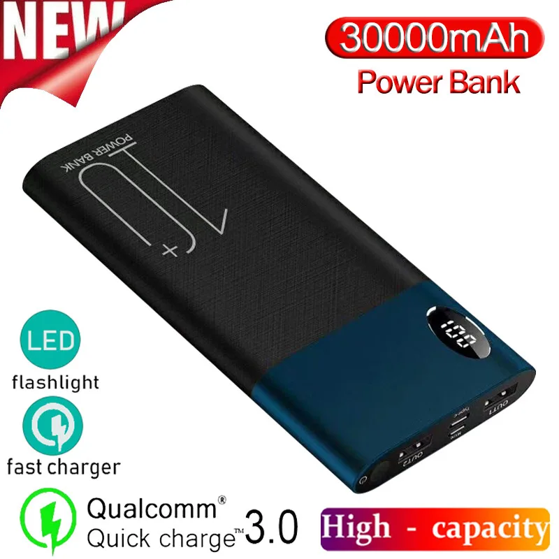 30000 мАч Внешний аккумулятор большой емкости портативный мобильный телефон