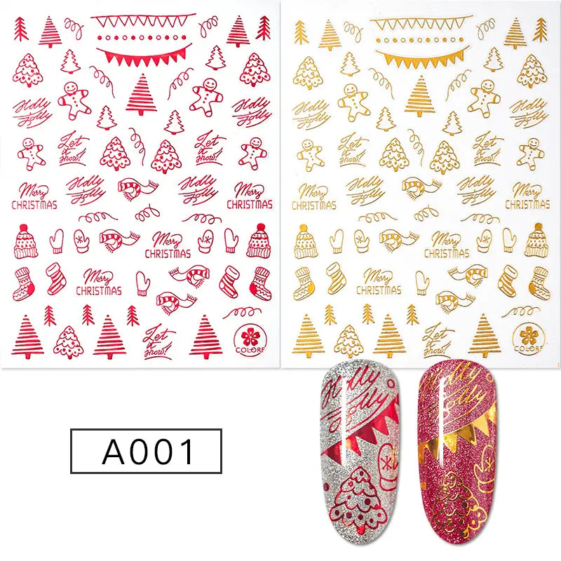1 шт Красный Золотой Рождественский стикер снежинки на ногти 3D клей маникюрный наконечник Санта-лось письмо слайдер наклейки для ногтей