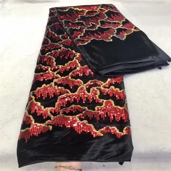 

African Velvet red Lace Fabric black High Quality Lace Nigerian Sequins Lace Fabrics Embroidered French Lace Fabric For Women